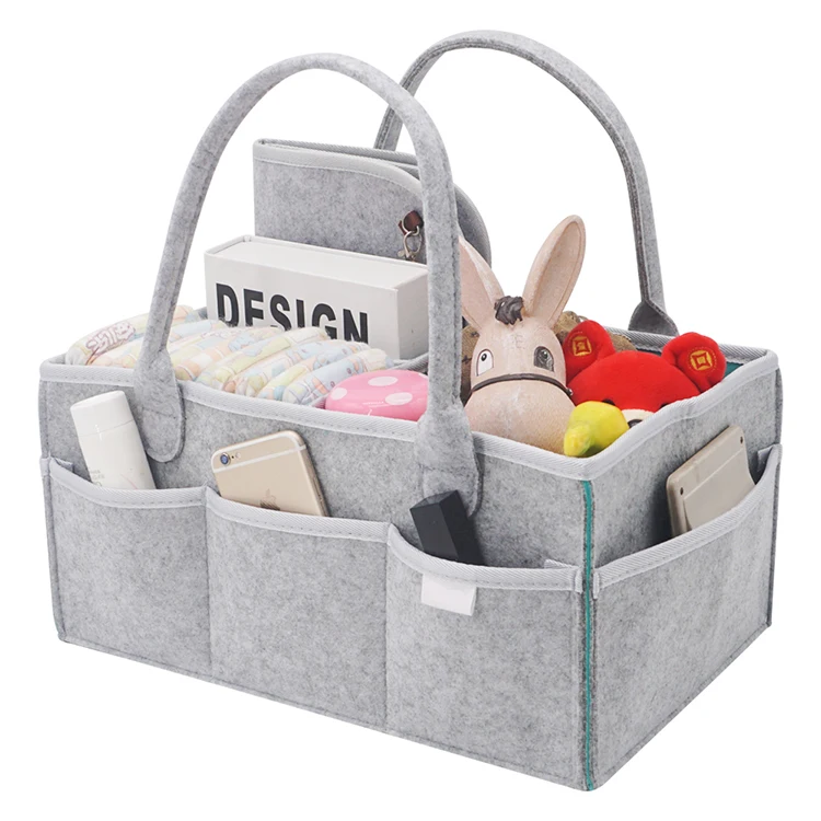 Soft Felt Diaper Bag Large Portable Felt Baby Diaper Storage Caddy With Waterproof Liner
