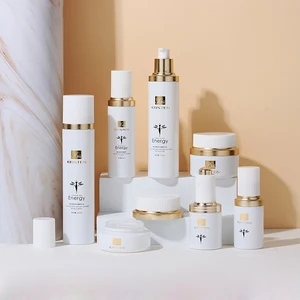 White Stripes and Gold Lid with Luxurious White Set Glass Bottle  Hot Stamping Gold LOGO Can Be Customized in Various Colors