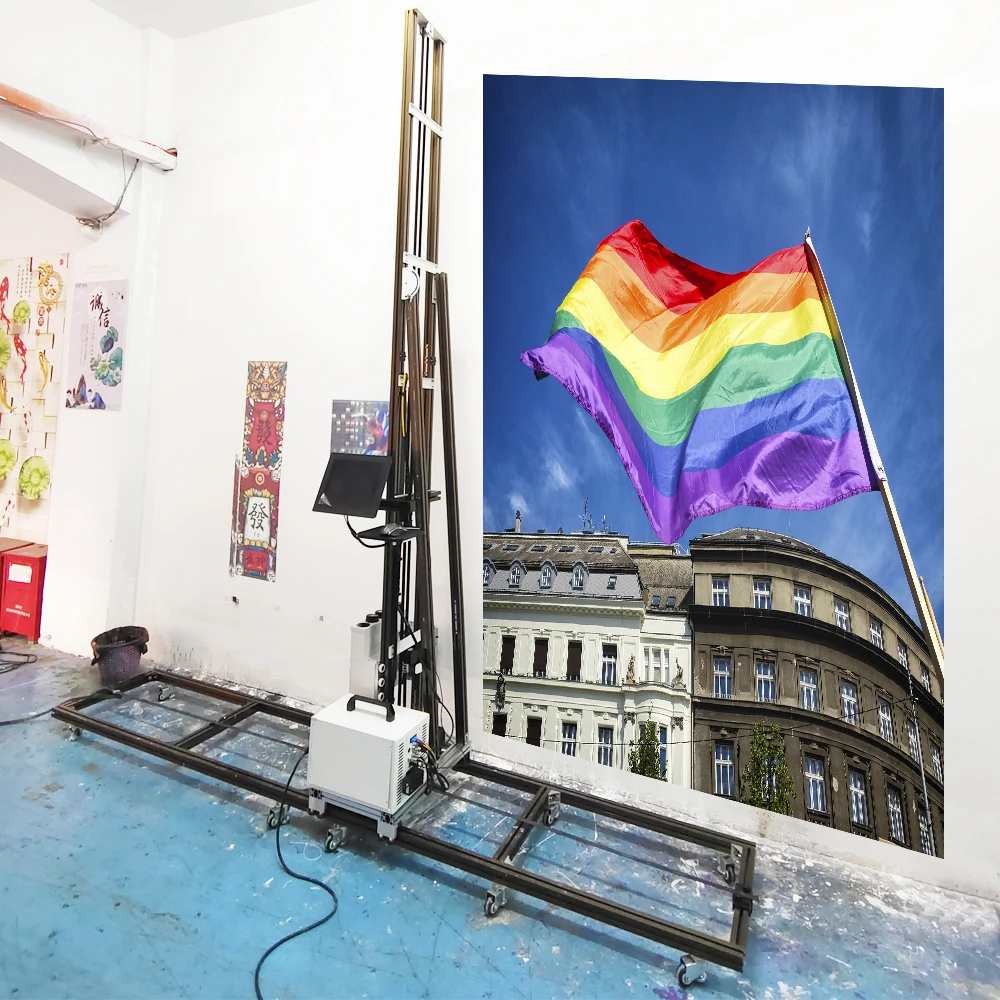 Large Format 3.5M Height UV CMYKW Wall Printer Double Print Head Wallpen 3D 5D Wall Printing Machine