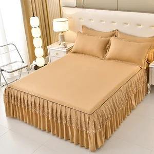 Factory Solid Lace  Queen and King Size Bedsheets Sets Hotel Bedding Single Bed Sheets