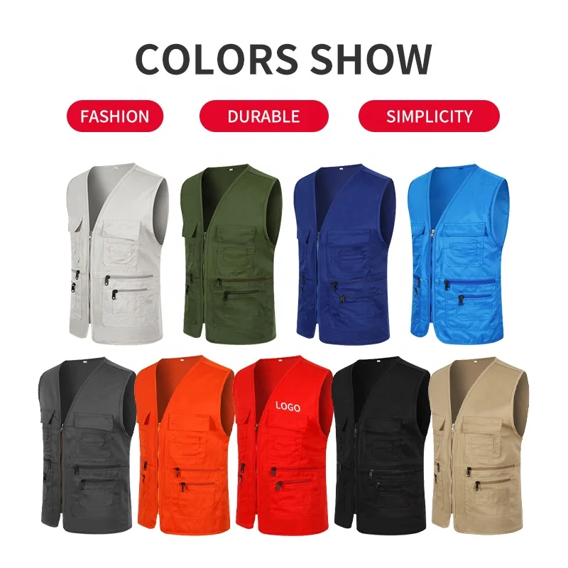 outdoor men's multi pockets sleeveless casual jacket vest for travel photography fishing