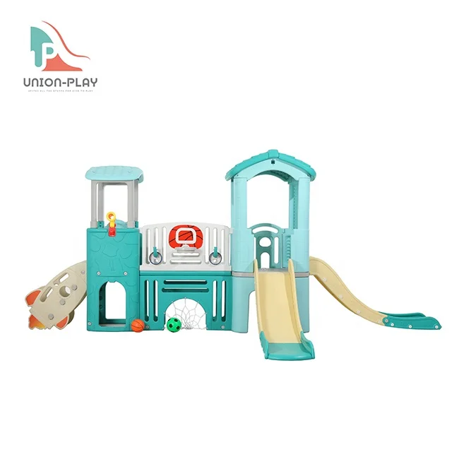 Plastic outdoor kids playhouse with slide indoor multi-function playground for children