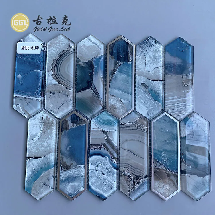 Crystal Glass Pattern Mix Sliver-Rimmed Glass Mosaic For Wall Tile