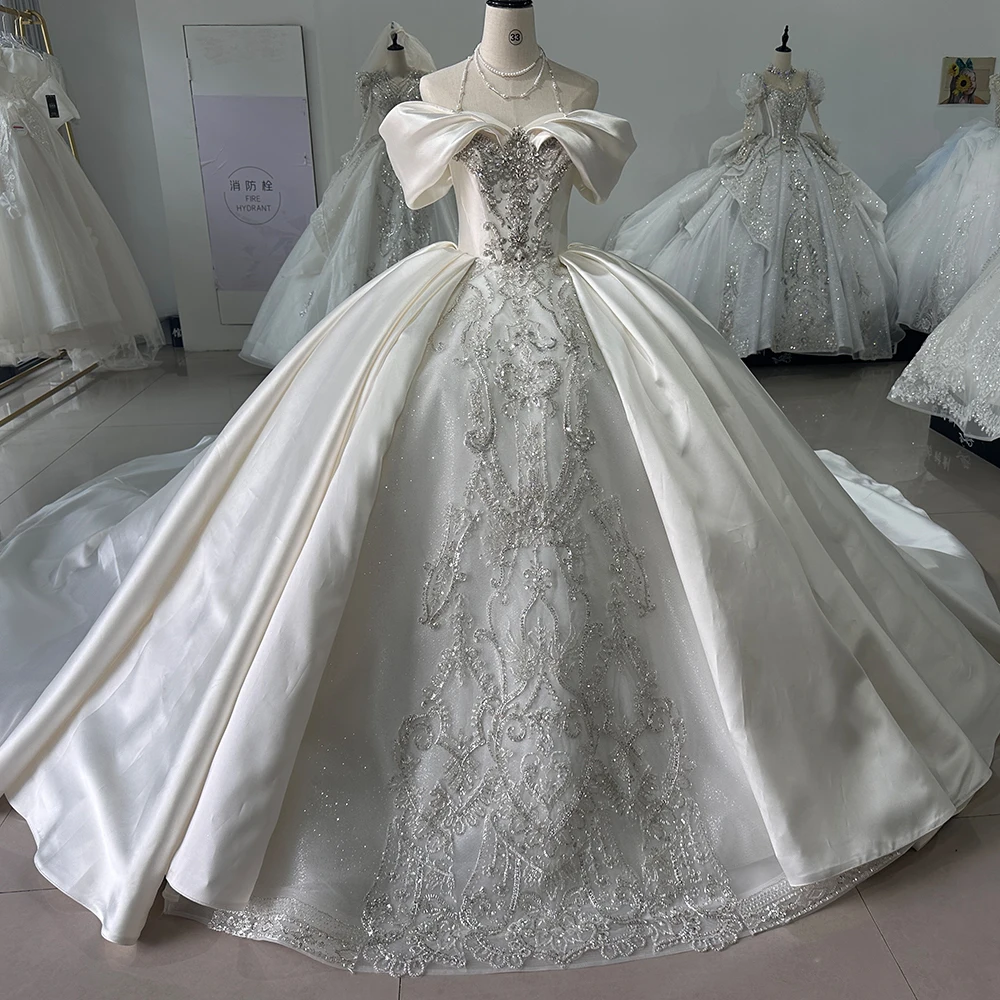 Jancember XS034 - Elegant Satin off Shoulder Wedding Dress