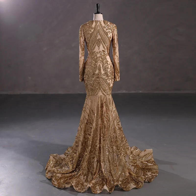 Manufacturer Women's Long Sleeve Flared 2023 Mermaid Tail Evening Dress  Factory Black Girls Bodycon Gold Prom Gown in China