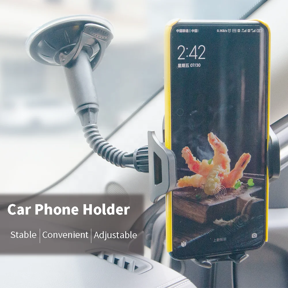Popular Universal Stand Car Mobile Phone Holder Amazon Hot Selling Long Arm Windshield Mount Suction Cup Car Cell Phone Holder