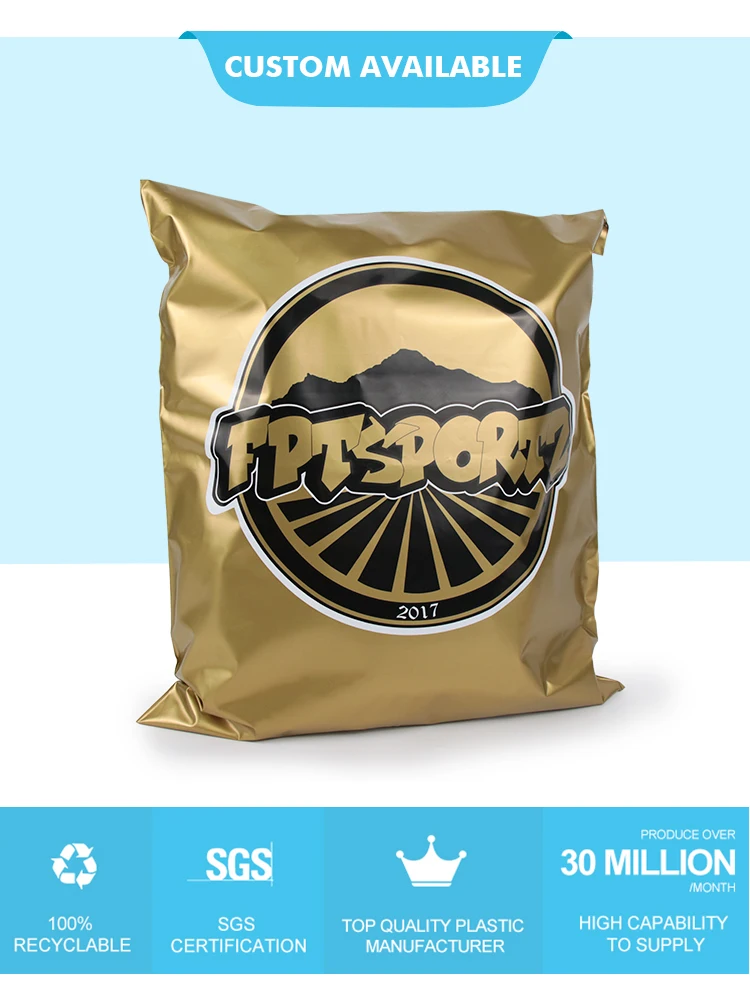 Custom Printed Logo Self Sealing Gold Poly Mailer Clothing Packaging