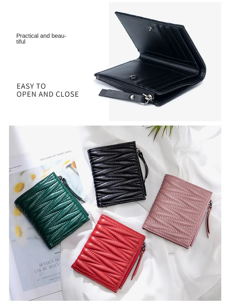 Wholesale Sheepskin Folding Short Purse Card Bag Luxury Genuine Leather ...