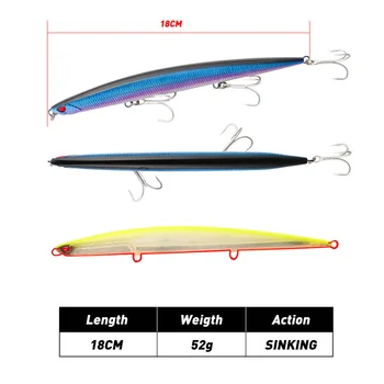 Cheery New 180mm 52g Tuna Fishing Bait High Quality Saltwater Long Casting Pencil Fishing Lures Minnow Lure – Minnow – view 5