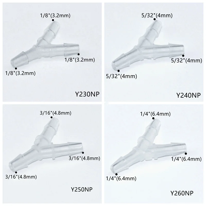 JU 1/16" to 1/2" Tubing Barbed Wye Joint Pipe Fitting Plastic Water Air Hose 3 Way Barb Y Branch Connectors