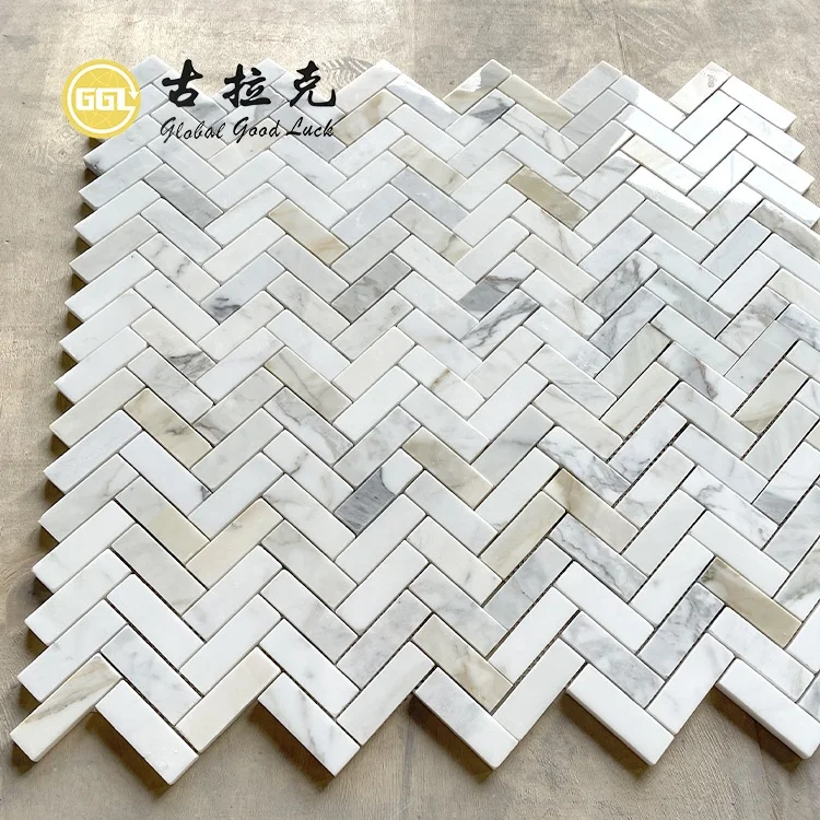 Calacatta Gold Marble Herringbone Marble Mosaic Tile For Bathroom/Kitchen Floor Wall