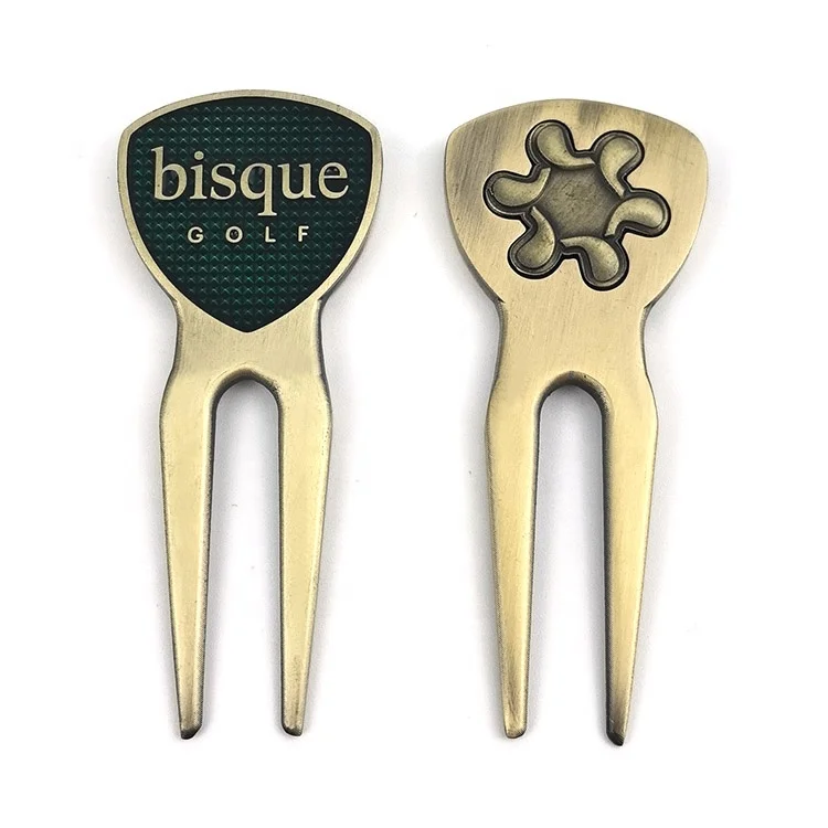 Custom Magnetic Pitch Fork Golf Anti Brass Golf Divot Repair Tool with Ball Marker