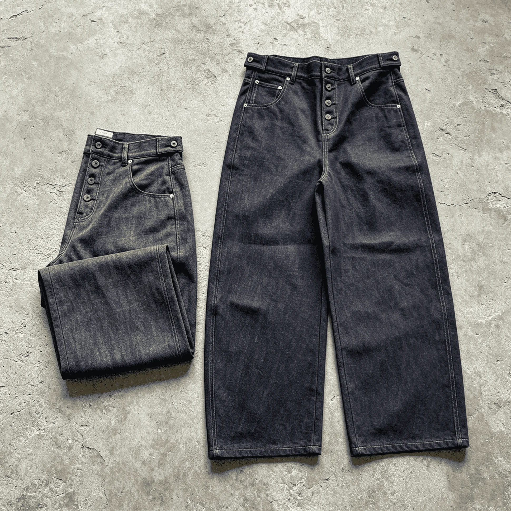 Wholesale Custom Logo Black Washed Cotton Denim Wide Leg Baggy Button Fly Streetwear Loose Fit Vintage Wear Men Denim Jeans gallery 3