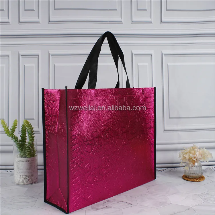 Custom Promotional 100Gsm Shopping Tote Fabric Polypropylene Silver Laminated Pp Non Woven Bag 3