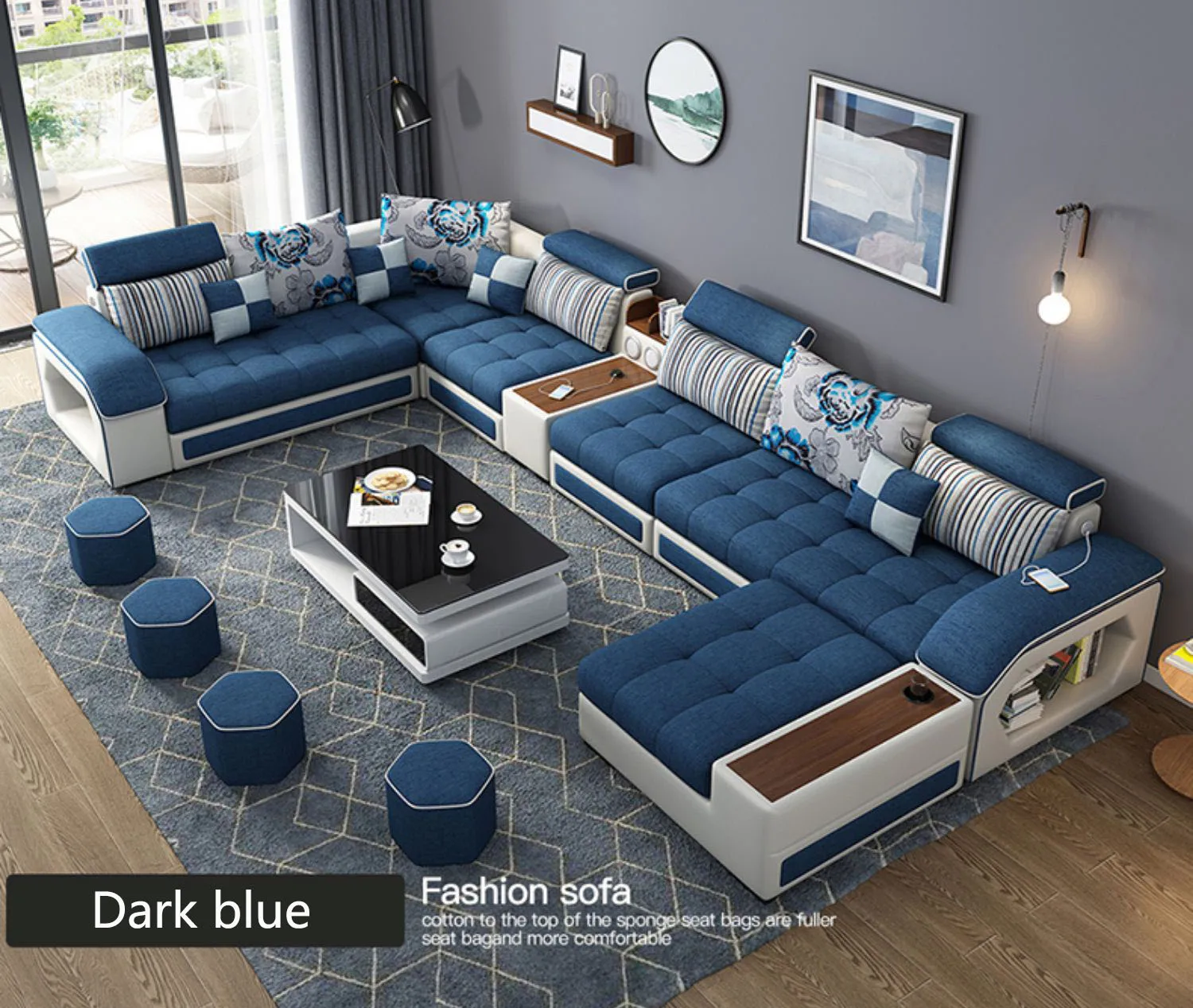 Modern 7 Seater U Shaped Reclinable Sofa Set - Luxury Microfiber