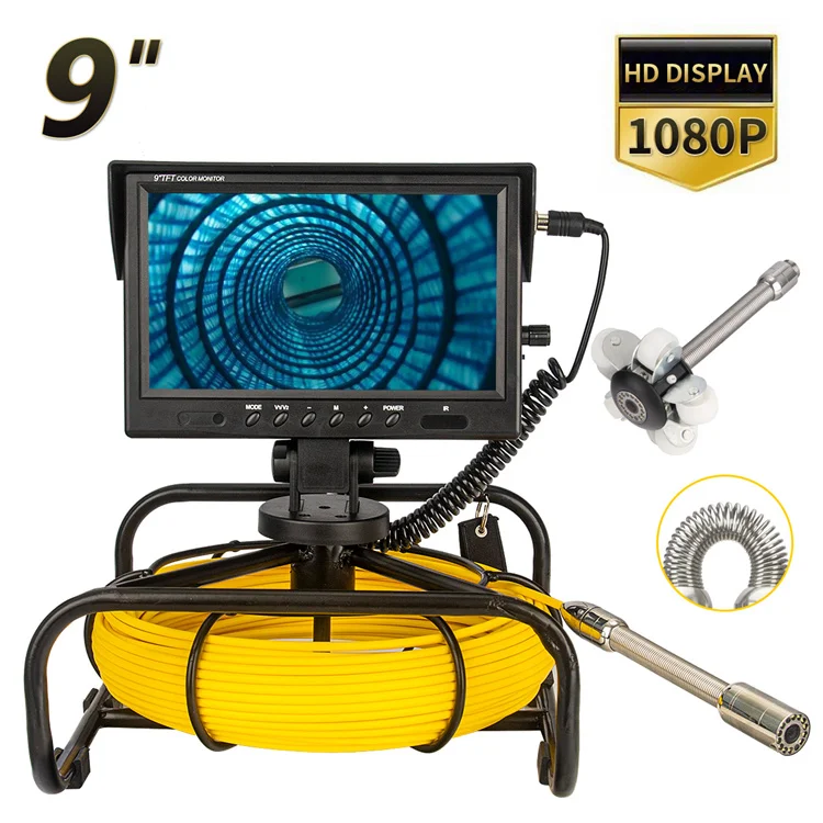 Pipe Inspection Camera 9Inch 1080P HD Screen 512Hz Sonde/Self-leveling16GB Video Audio Recording&IP68 Waterproof