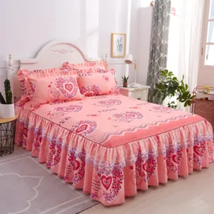 3pc Bed Skirt Polyester Fibre Elastic Fitted Sheet Mattress Protect Bedding Sets Cover Flowers Bedsheet Home Textiles Bedspread