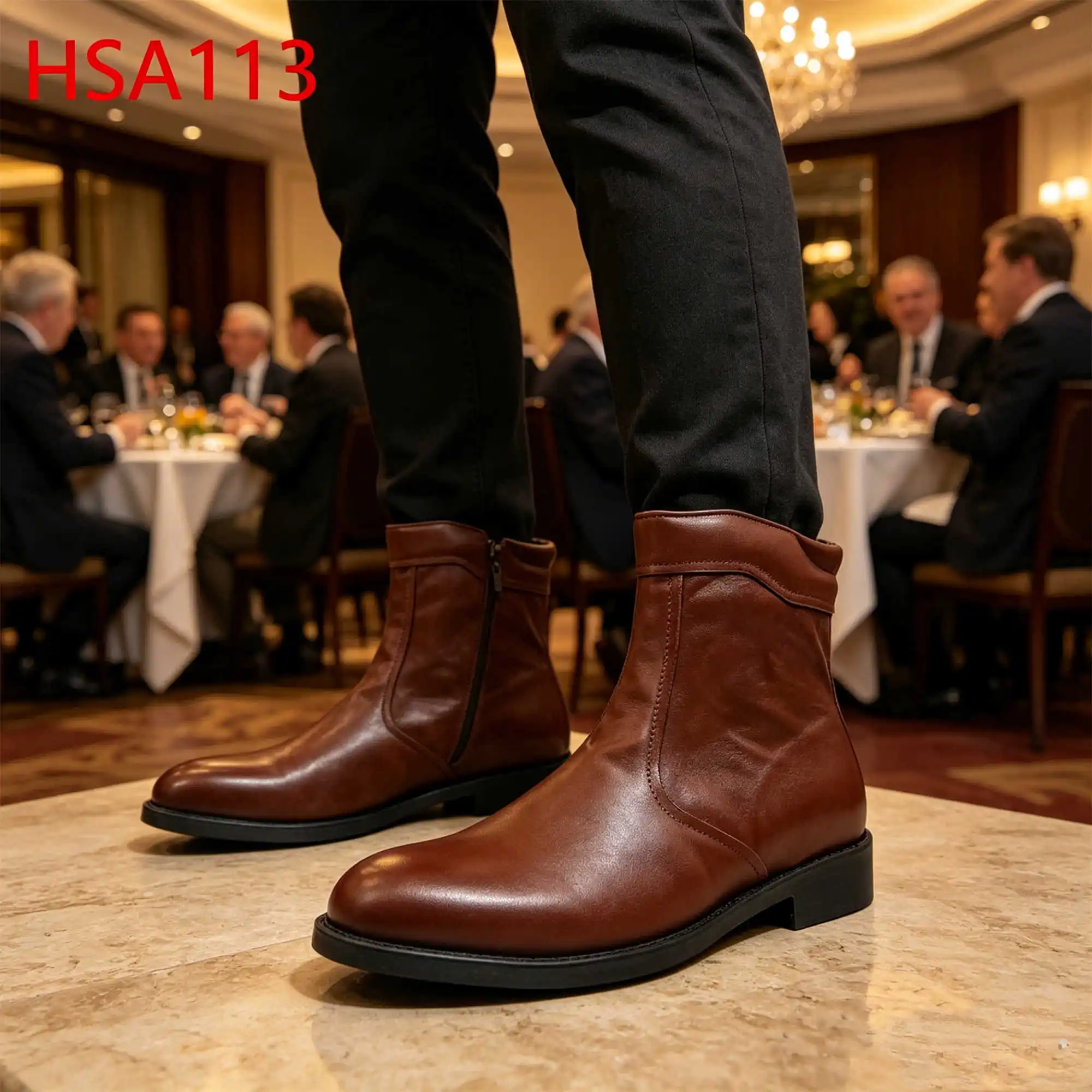 ZYF, Scarpe da lavoro per conferenze ed eventi, taglio medio in pelle scamosciata marrone, scarpe da uniforme maschili con chiusura laterale a cerniera, scarpe eleganti da uomo per ambienti professionali, modello HSA113