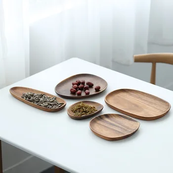 Kitchen Accessories Wooden Serving Plate Set Acacia Wood Irregular Shaped Dish And Plate For Household