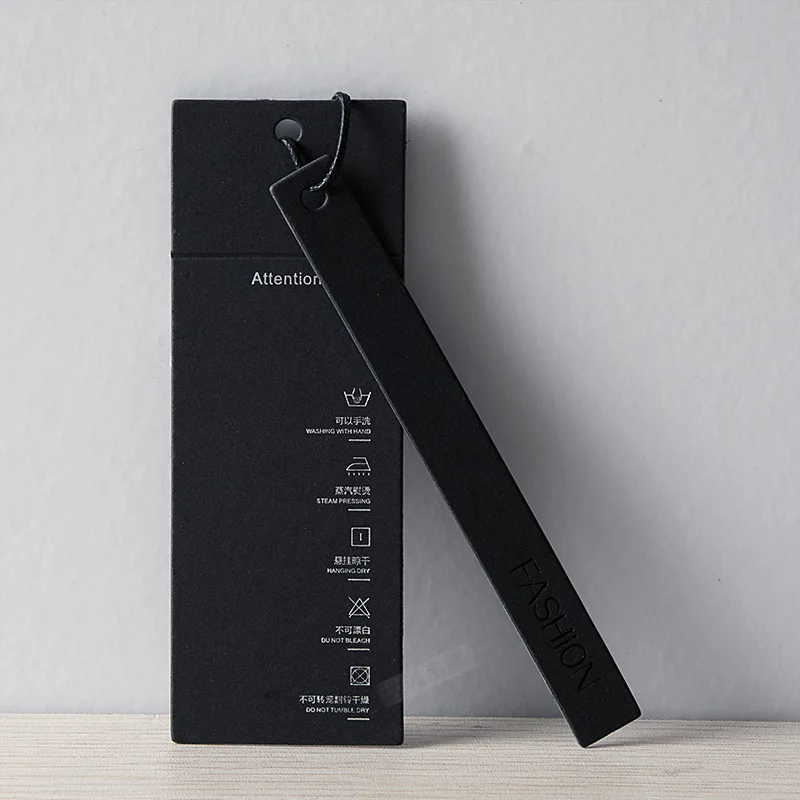 Garment Label Tags Thick Paper Hangtag Black Matte Cardboard Label Luxury Women Bag Clothing Brand Logo Custom Garment Hang Tag