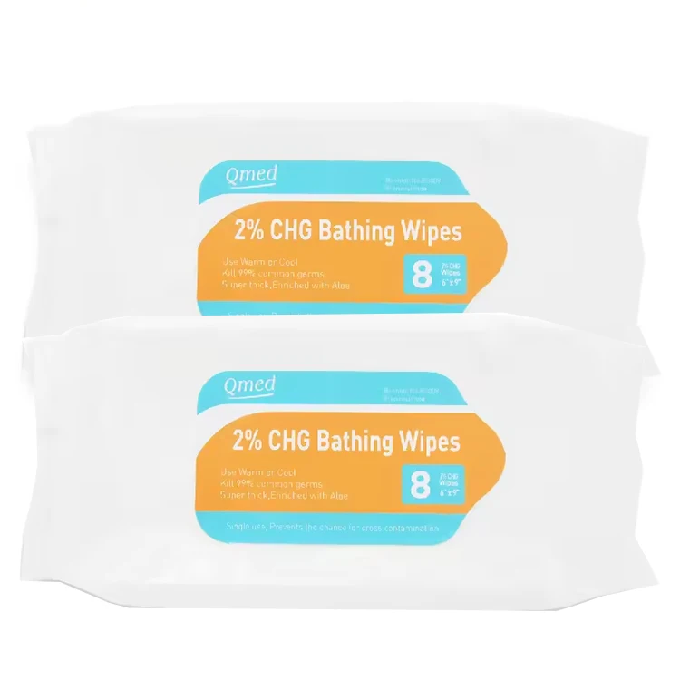 Biokleen Custom Free Sample 8pk Disposable Ultra-soft 2% Chlorhexidine Gluconate CHG Cloths Bathing Wipes