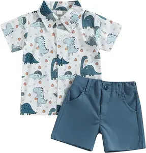 Toddler Boy Summer Outfits Button Down Short Sleeve Floral Shirts Casual Shorts Boys Clothes Set for 2-14 Years