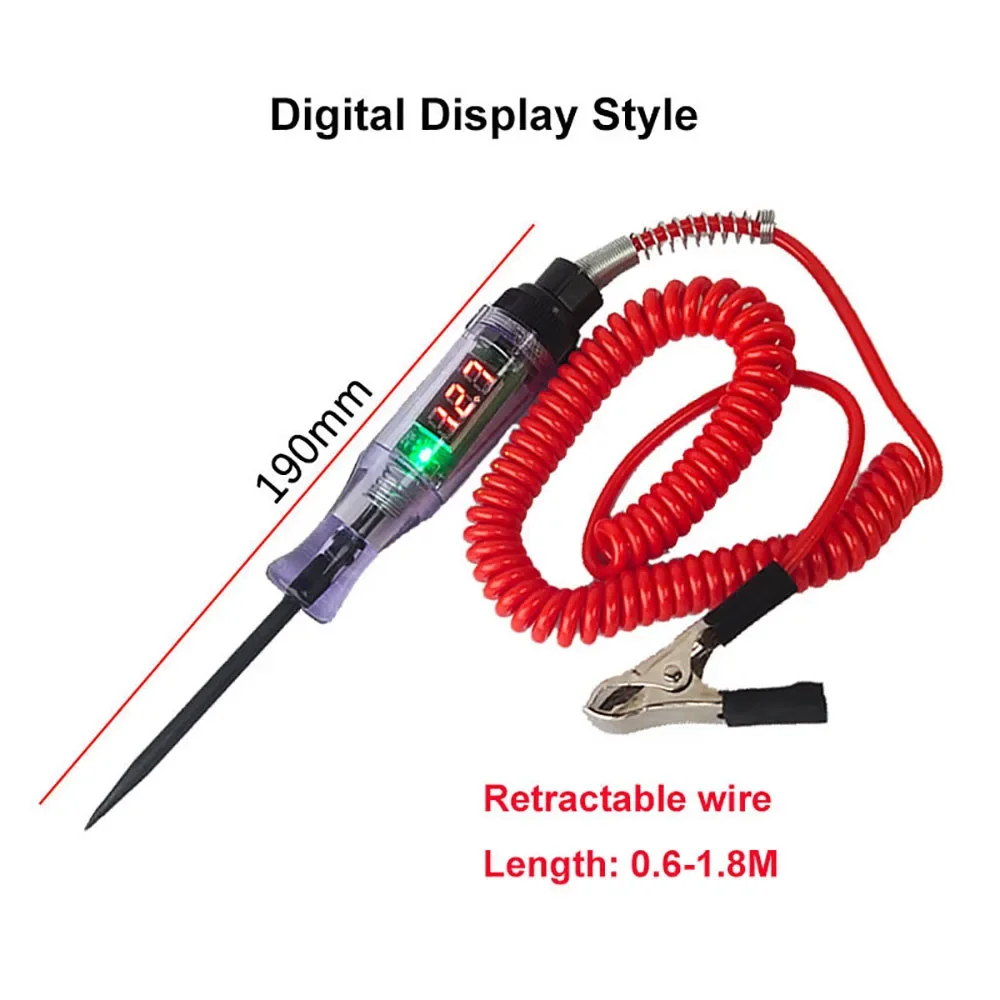 DC 6V - 24V Car Truck Voltage Circuit Tester Digital Display Long Probe Pen Light Bulb Automobile Diagnostic Tools Auto Repair