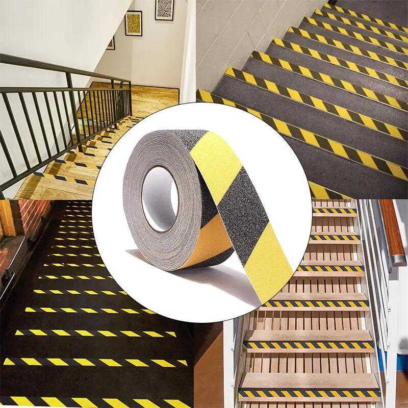 Bande de roulement d'escalier antidérapante ruban adhésif antidérapant noir jaune résistant rouleau de 20mm pour escaliers extérieurs "surveillez votre pas