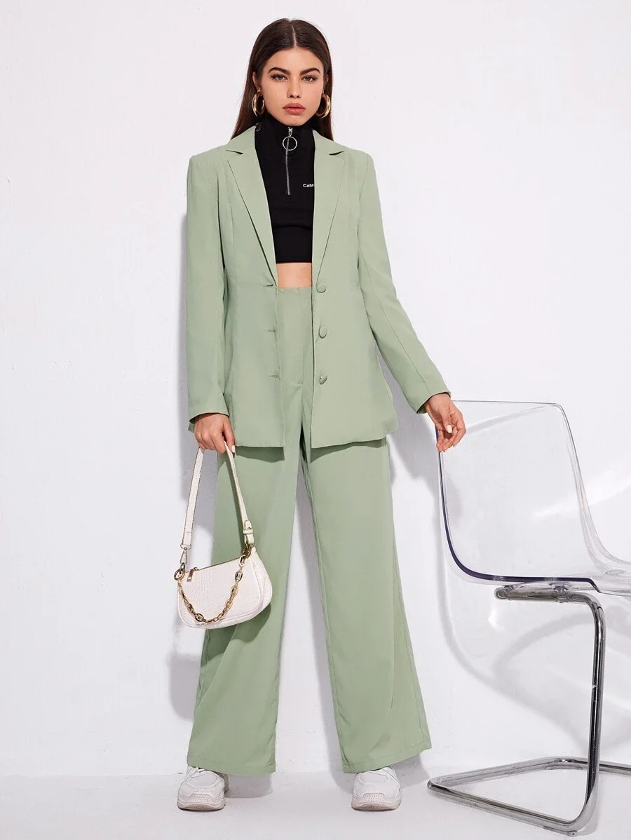 Customizable Mint Green Single Button Office Work Wear Casual Ladies Women Jackets Blazers