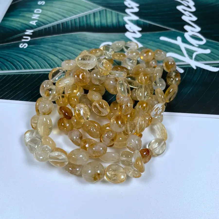 Wholesale Fashion Healing Crystal Natural Stone Bracelet Men 8-10mm Citrine  Tumbled Gemstone Nugget Bracelet