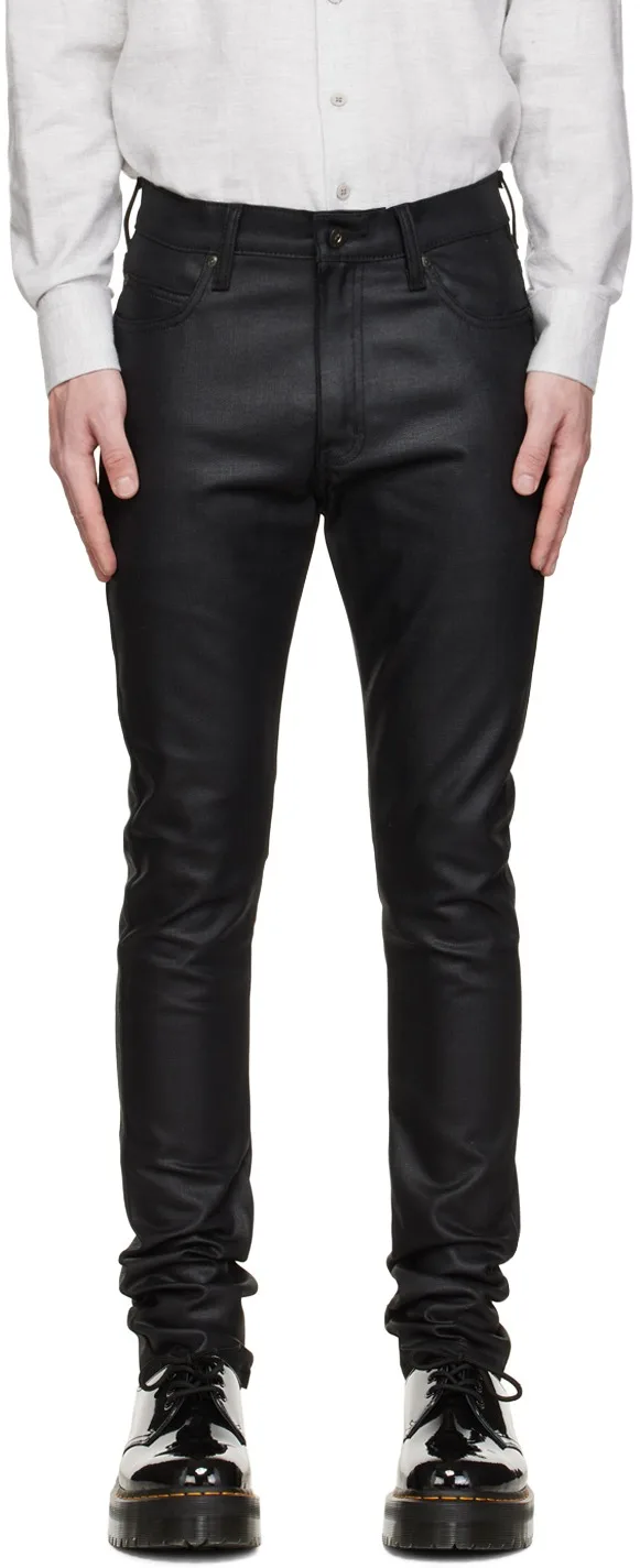 M12 Custom New Fashion High Quality Black Stacked Slim Skinny Stretch Vintage Waxed Denim Coated Denim Men's Jeans Pants