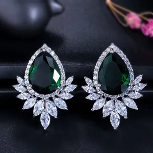 Classic Colorful Diamond Teardrop Stud Earrings Copper Metal Rhinestone Leaf Stud Earring Geometric Pattern Zircon for Women's