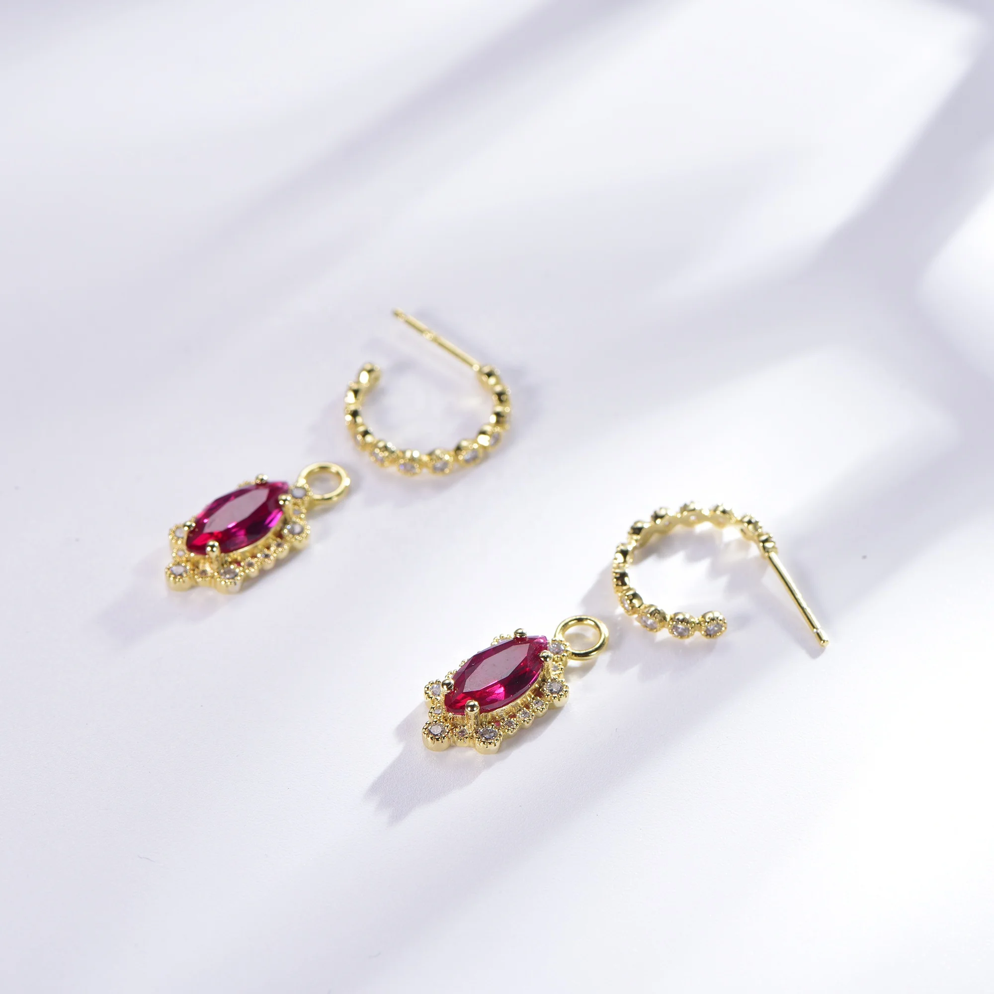 925 natural ruby sterling silver stud earrings 18k gold zircon red corundum diamond drop earrings