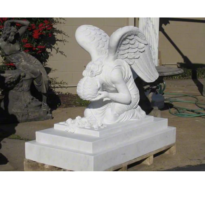 hand carved white marble cemetery angel statue weeping angel