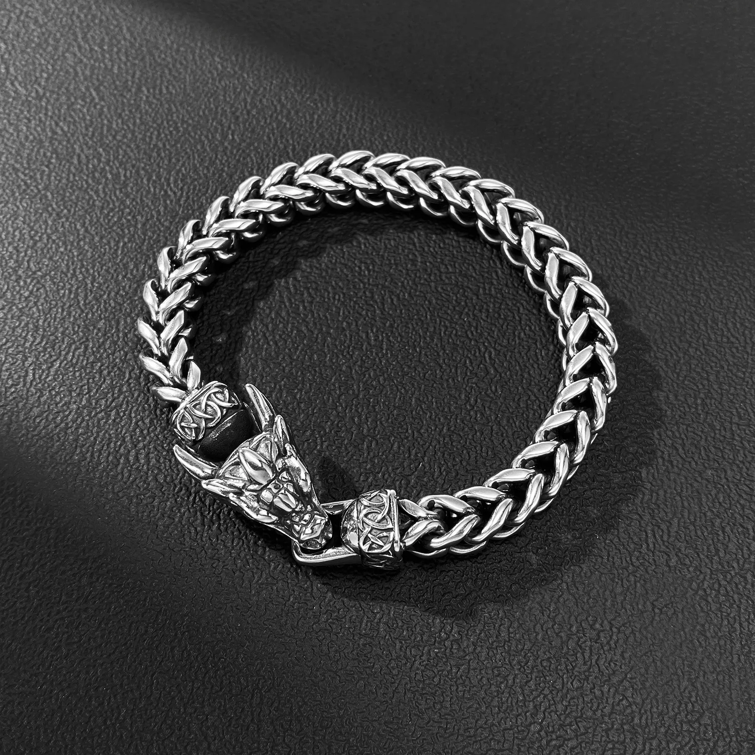 Punk Jewelry Dragon Head Connected Clasp Stainless Steel Bracelet 