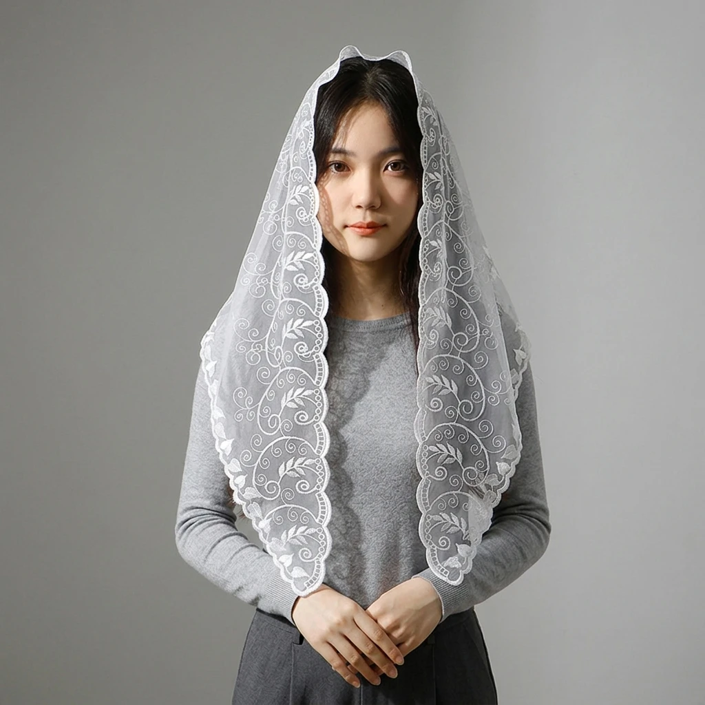 Chapel Veil Embroidered Lace Mantilla Tulle Head Covering Veils Scarves Muslim Hijab for Bride Church