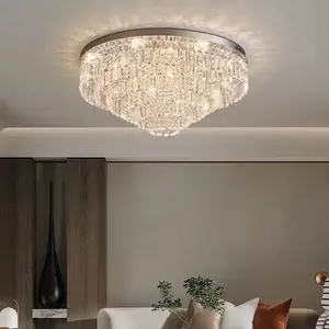 High Quality Chandelier Light Round Villa clear Luxury Modern Led Crystal Ceiling Lamps for Living Room