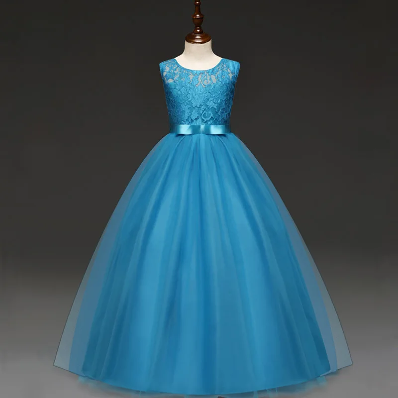 Праздничные кружевные платья для девочек, свадебное платье принцессы без рукавов с большим бантом и цветами для маленьких девочек