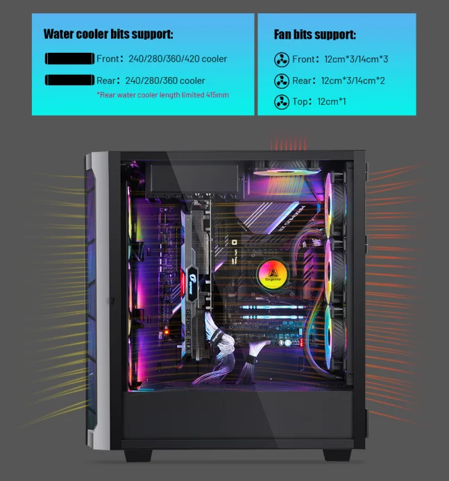 New Gaming desktop chassis  Desktop Pc Computer For Gaming Support powerful water cooling system  full tower case Shanhai