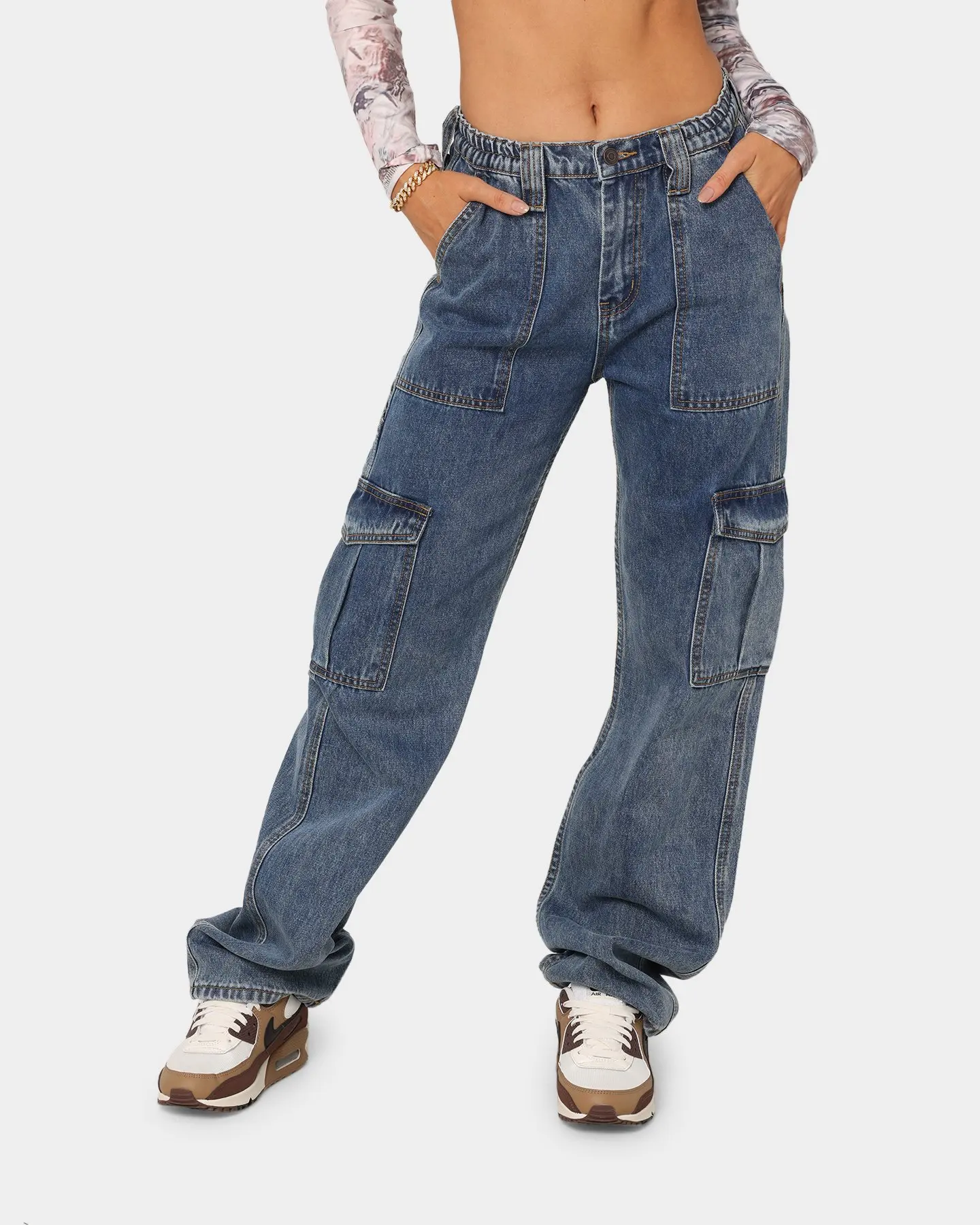 Custom Vintage High Waist Y2k Denim Pants Pockets Denim Jeans Femmes Cargo Women's Pants Women Jeans