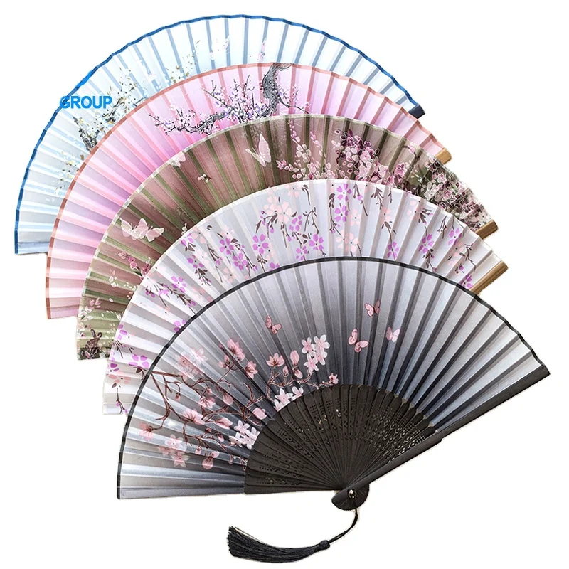 Индивидуальная печать логотипа, высококачественные складные ручные вентиляторы из натуральной бамбуковой бумаги