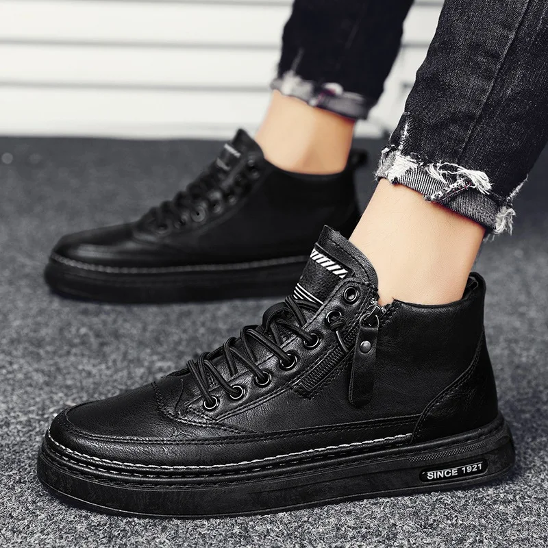 High-top Sneakers Men's Autumn And Winter Casual Leather Men's Shoes ...