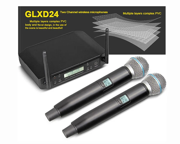 Glxd Two Channels Uhf Microphone System Handheld Mic Cordless Wireless For Stage Church