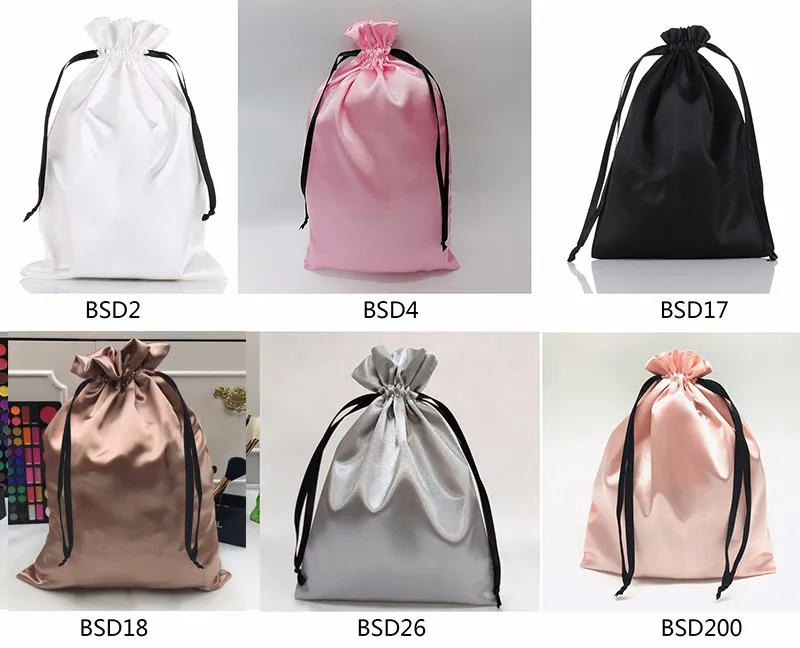 Custom Satin Bags Silk Large Satin Drawstring Bag For Hair Bundles