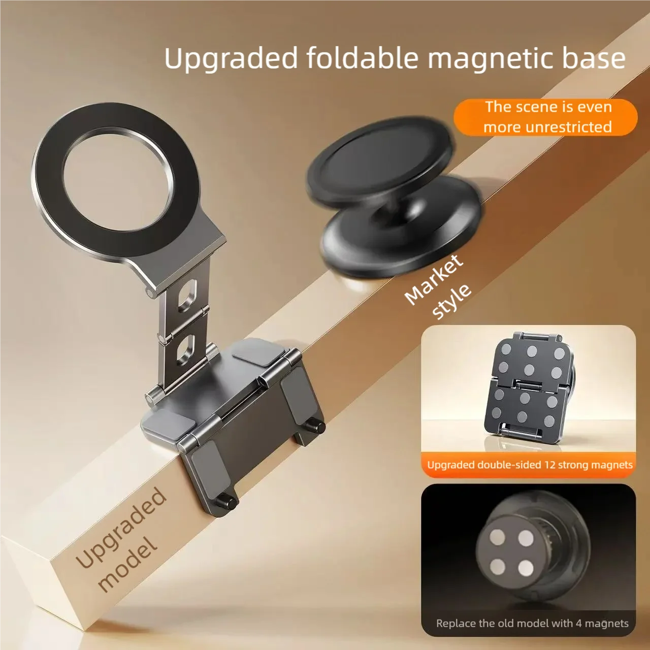 Foldable Magnetic Phone Stand Ultra Thin Multi Axis Adjustable 3 in 1 Fold Design for Desktop Car Kitchen Travel