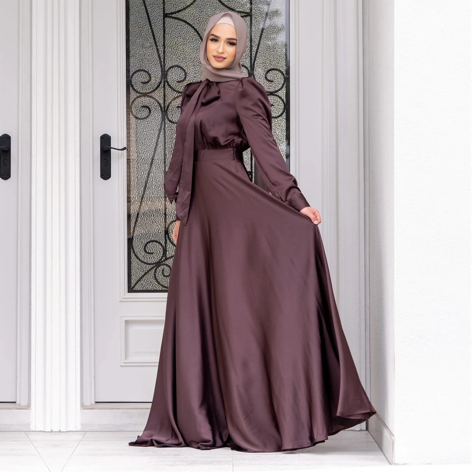 slim fit dress slacks Islamic clothing Middle East Muslim women's Maxi dress color contrast –  PRINGBUD ISLAMIC CLOTHING main image 1