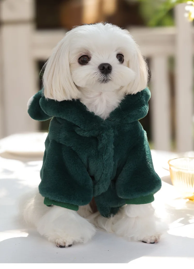 Fall Winter Pet Clothing Small Dog Plus Fleece Thick Dog Coat Clothes Green Elk Christmas Suit