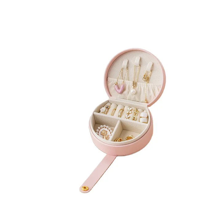 Macaron Color Scheme Circular Jewelry Case Portable and Compact Travel Jewelry Case Lovely Handheld Jewelry Case