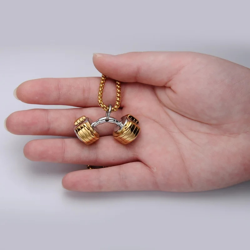 DAIHE Fashion 316L Stainless Steel Gym Dumbbell Pendant