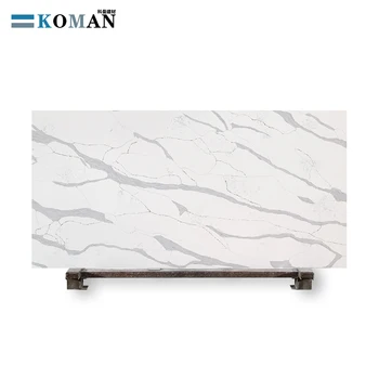 Manufacturer direct White Calacatta Quartz slab with grey vein Artificial marble texture stone for kitchen countertop background